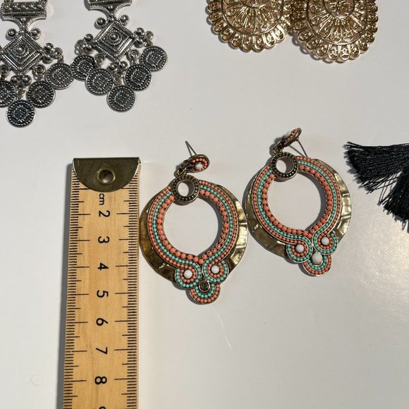 Bundle of 4 Bohemian Earrings, Black Tassel's, Silver and Gold Combination - Picture 10 of 11